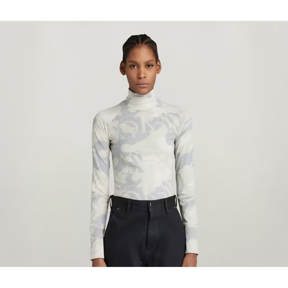 G-Star Raw Lecite AO Slim Turtleneck Camo Organic Cotton Top Whitebait Deco L